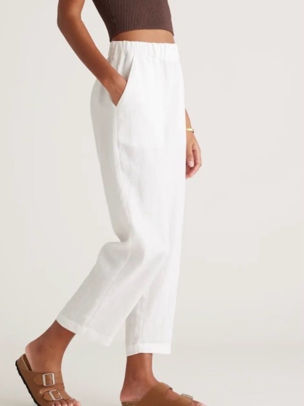 Quince 100% European Linen Elastic Waist Pants Pockets Size L